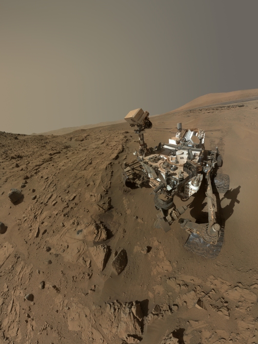 In early 2014, during the time Curiosity drilled into an area called "Windjana," the vehicle-sized rover took dozens of pictures that were combined into  this selfie. Curiosity is looking good, no?